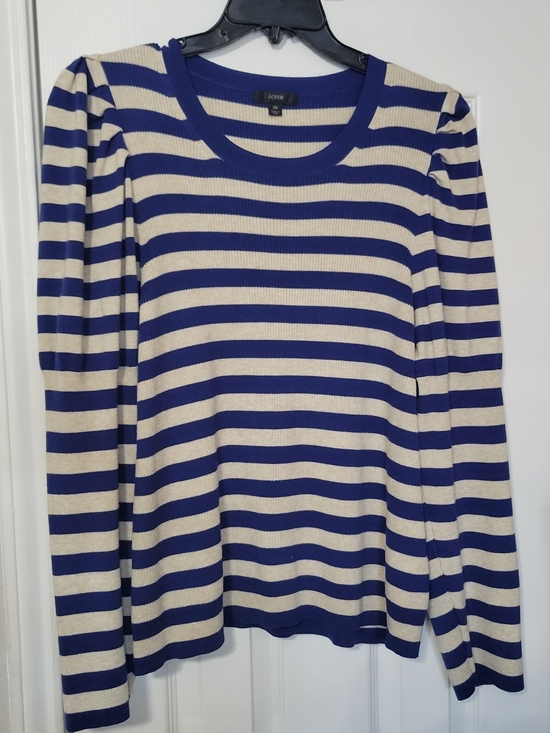 J. Crew Sweaters - J. Crew Blue and Cream Striped Long-Sleeve Crewneck Sweater
